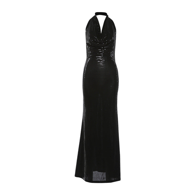 Spring Women Clothing Sexy Low Cut Swing Collar Sleeveless Halter Backless Slim Fit Dress for Women Bella Mia