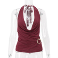 Women Wear Summer Sexy V neck Solid Color Halter Backless Slim Fit Vest Top Bella Mia