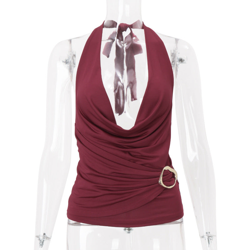 Women Wear Summer Sexy V neck Solid Color Halter Backless Slim Fit Vest Top Bella Mia