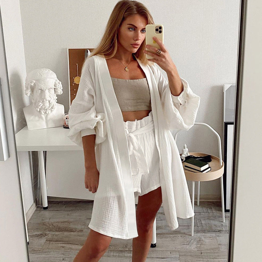 Fall Pure Cotton Long Sleeve Nightgown Shorts Two Piece Sets Pajamas Soft Outerwear Homewear Women Bella Mia