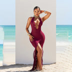 Summer Solid Color Sleeveless Halter Irregular Asymmetric Sexy Lace Up Women Dress Bella Mia