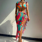 Printed Beach Dress Three Piece Swimsuit Lady Sexy Bikini Spring Swimsuit