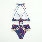 Printed Brazilian Ethnic Halter Lace up Tassel Bikini Women Swimsuit Bella Mia