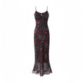Long Rose Print Dress Sexy Girl Slim Fit Seaside Beach Vacation over the Knee Fishtail Suspender Bella Mia