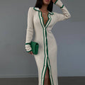 Slim Collared Patchwork Women Long Sleeved Cardigan Dress Bella Mia