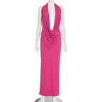 Clothing Autumn Slim Fit Halter Backless Sleeveless Pleated Lace up Elegant Length Dress Bella Mia