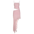 Vacation Women Clothing Cropped Outfit Ruffled Mesh Dress Irregular Asymmetric Solid Color Elegant Graceful Halter Bella Mia