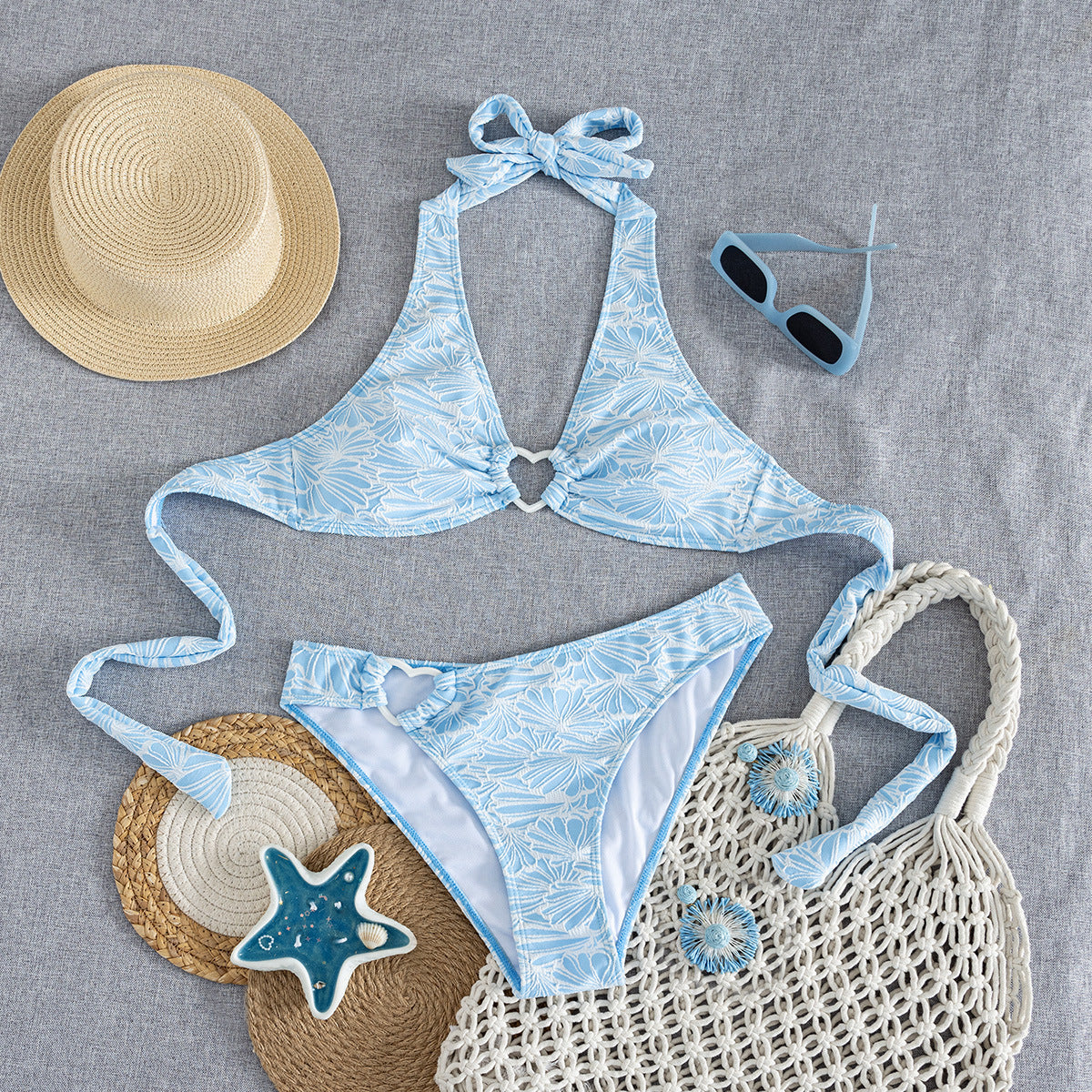 Swimsuit Women Sky Blue Halter Sexy Backless Spring Beach Swimsuit Bella Mia