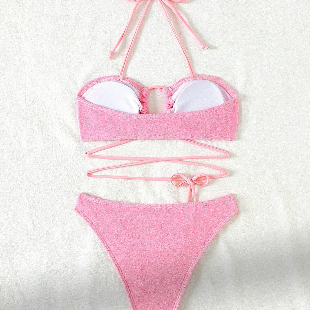 Split Swimsuit Women Hollow Out Cutout Sexy Bikini Triangle Two Piece Set Lace up Solid Color Bella Mia