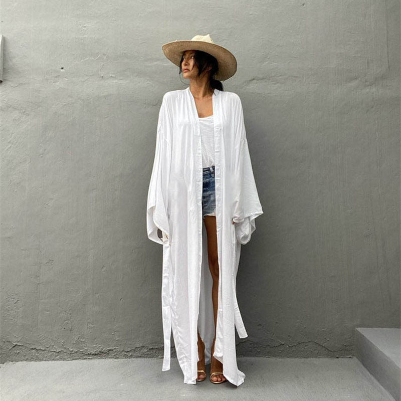Rayon Cardigan with Belt Beach Cover up Sexy Cardigan Long Sleeve Vacation Beach Cover Up Bella Mia