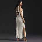 Knitted Beach Cover-up Sexy Hollow Out Cutout Split Vacation Skirt Dress Bikini Cover Bella Mia