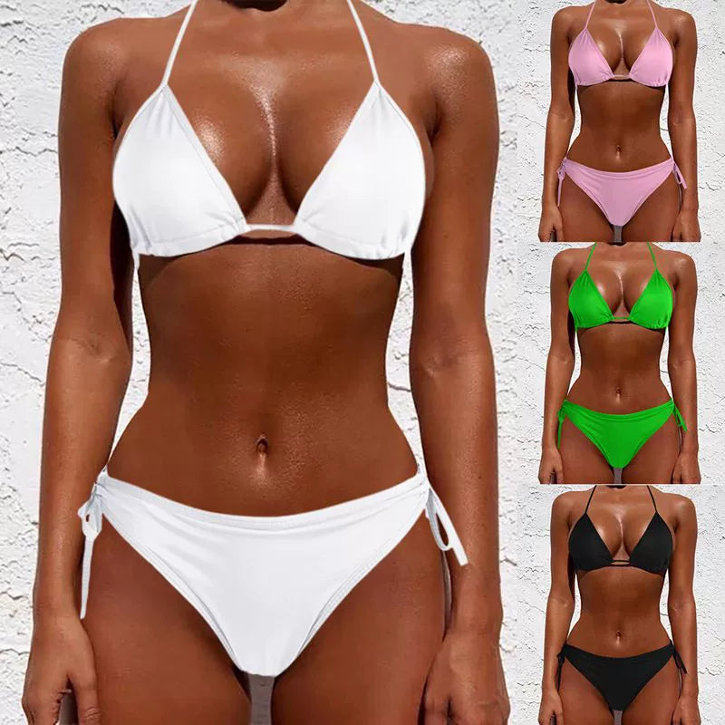 Sexy Solid Color Lace-up Split Swimsuit Sexy Pure Color Tied Separates Swimsuit Luxlife Brands