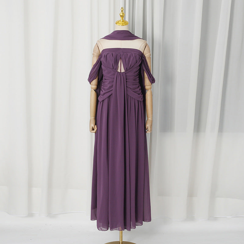 Sexy Dress Summer Halter Ribbon Tube Top Draped Slimming Dress Women