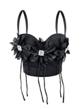 Handmade Floral Rhinestone Boning Corset Bra Slimming Slim Fit with Brassiere Pad Camisole Pure Want to Wear Boning Corset Top for Women