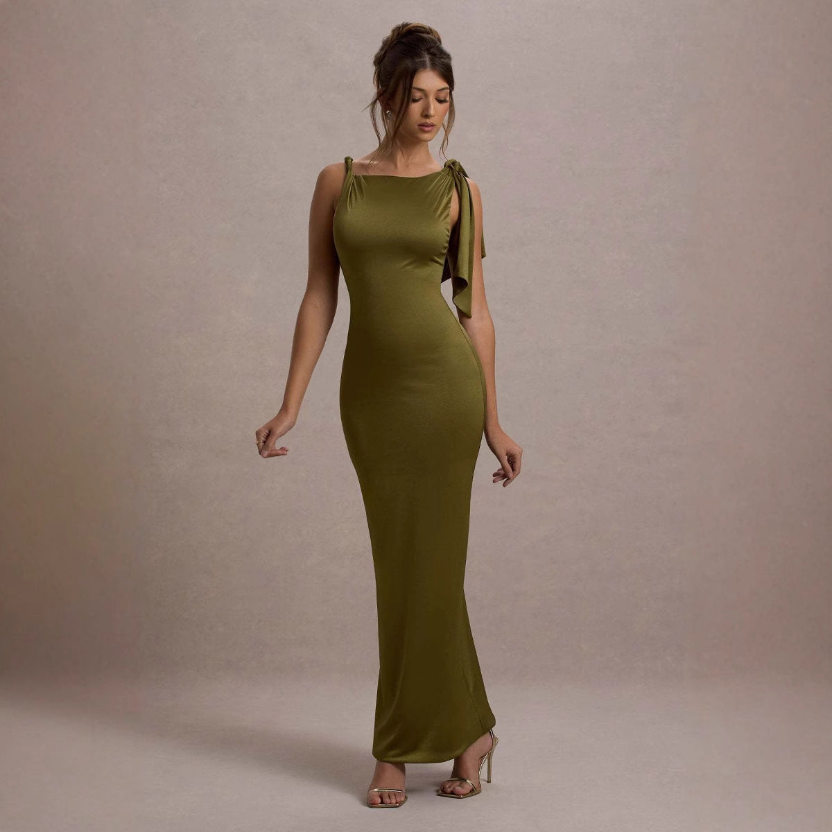 Women Wear Summer Single Shoulder Ribbon Solid Color Dress Bella Mia