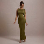 Women Wear Summer Single Shoulder Ribbon Solid Color Dress Bella Mia