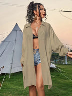 Cotton Long Sleeved Shirt Beach Cover up Vacation Sun Protection Shirt Bikini Swimsuit Outwear Cardigan Bella Mia