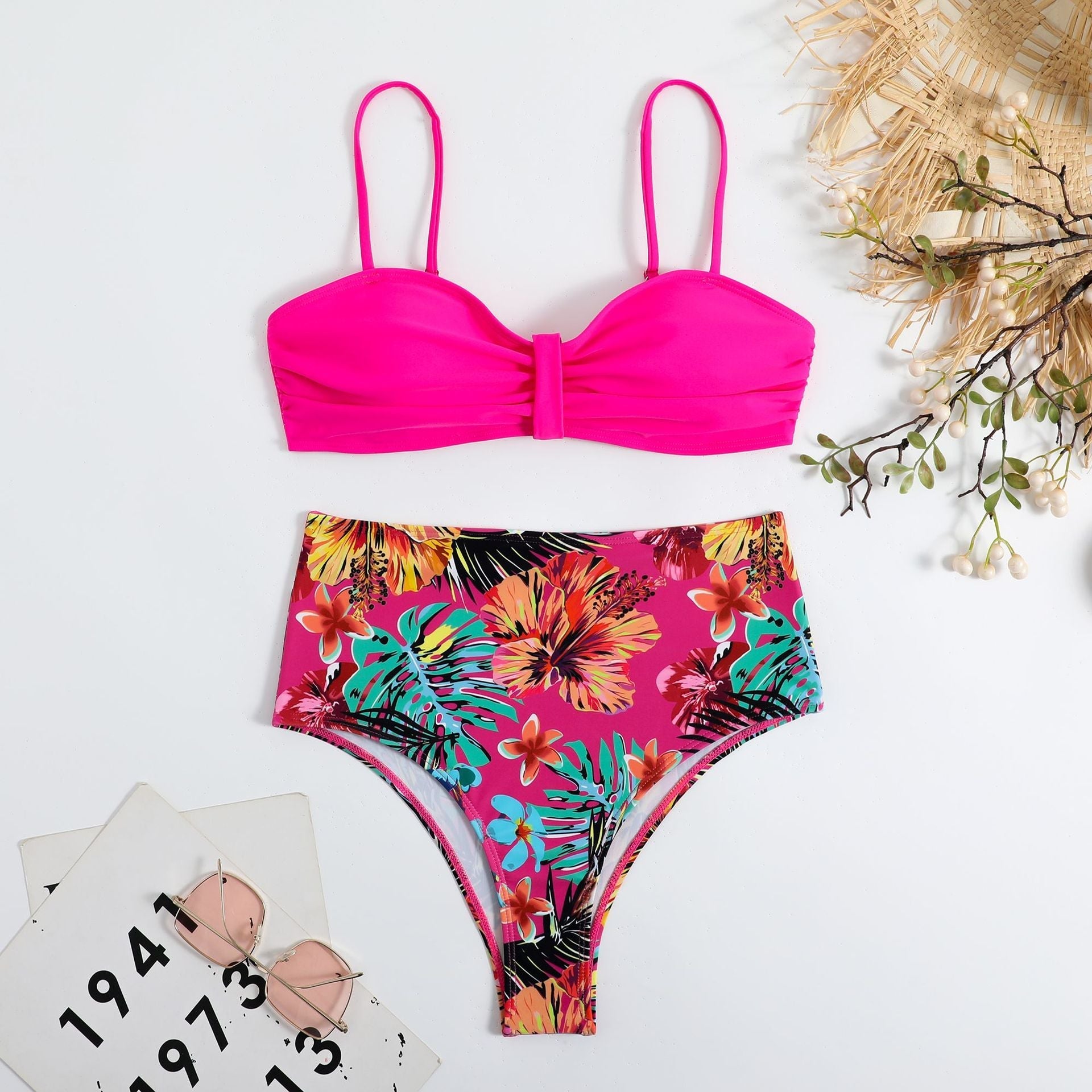 Swimsuit Women Split Bikini Retro Sexy Solid Color Printing Bikini Wear Bella Mia