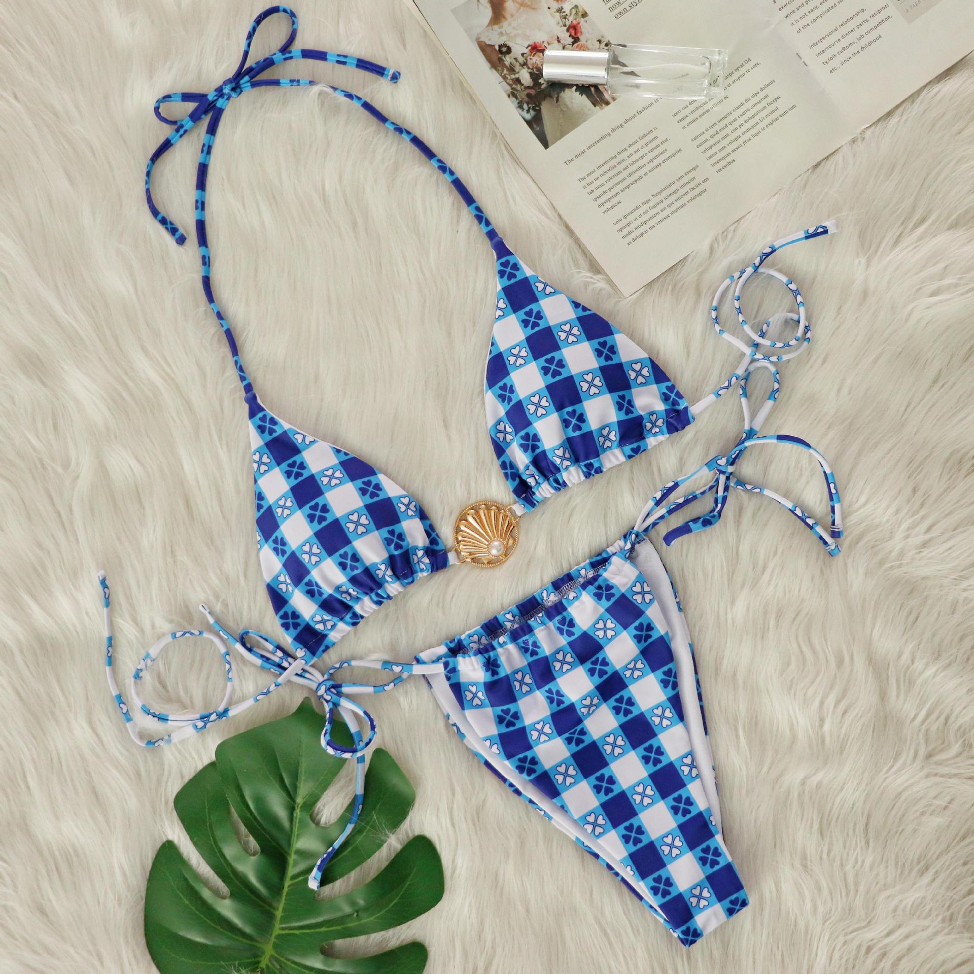 Bikini Sexy Plaid Printed Shell Pearl Swimsuit Bikini Bella Mia