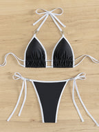 Bikini Color Matching Lace up T Back Sexy Split Bikini Swimwear Swimsuit Women