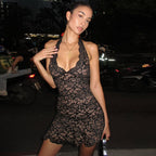 Autumn Winter Women Sexy Backless Deep V Plunge neck Slim Fit Lace Sheath Dress Bella Mia