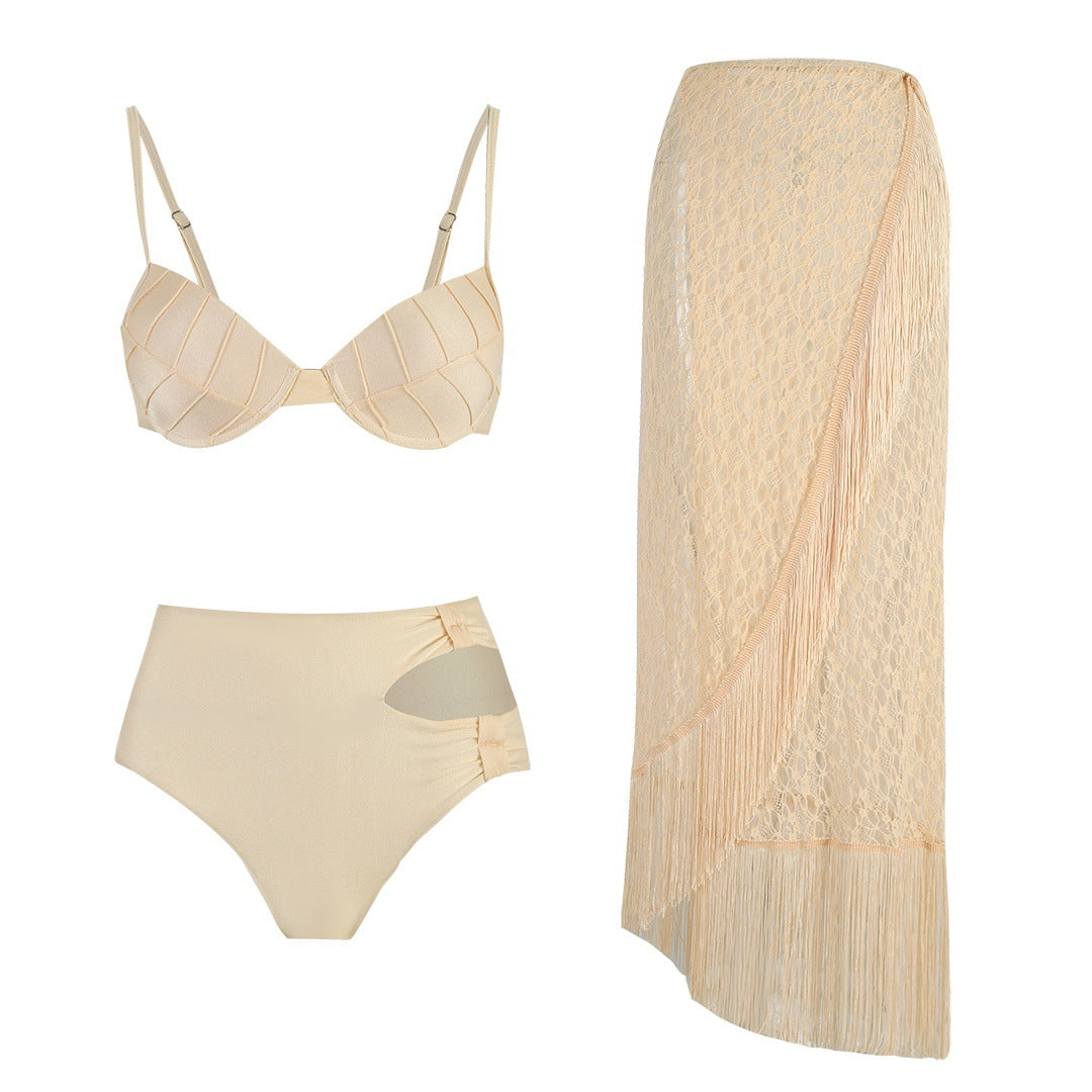 Three Point High Waist Bikini Skirt Three Piece Set Solid Color Split Swimsuit Bella Mia