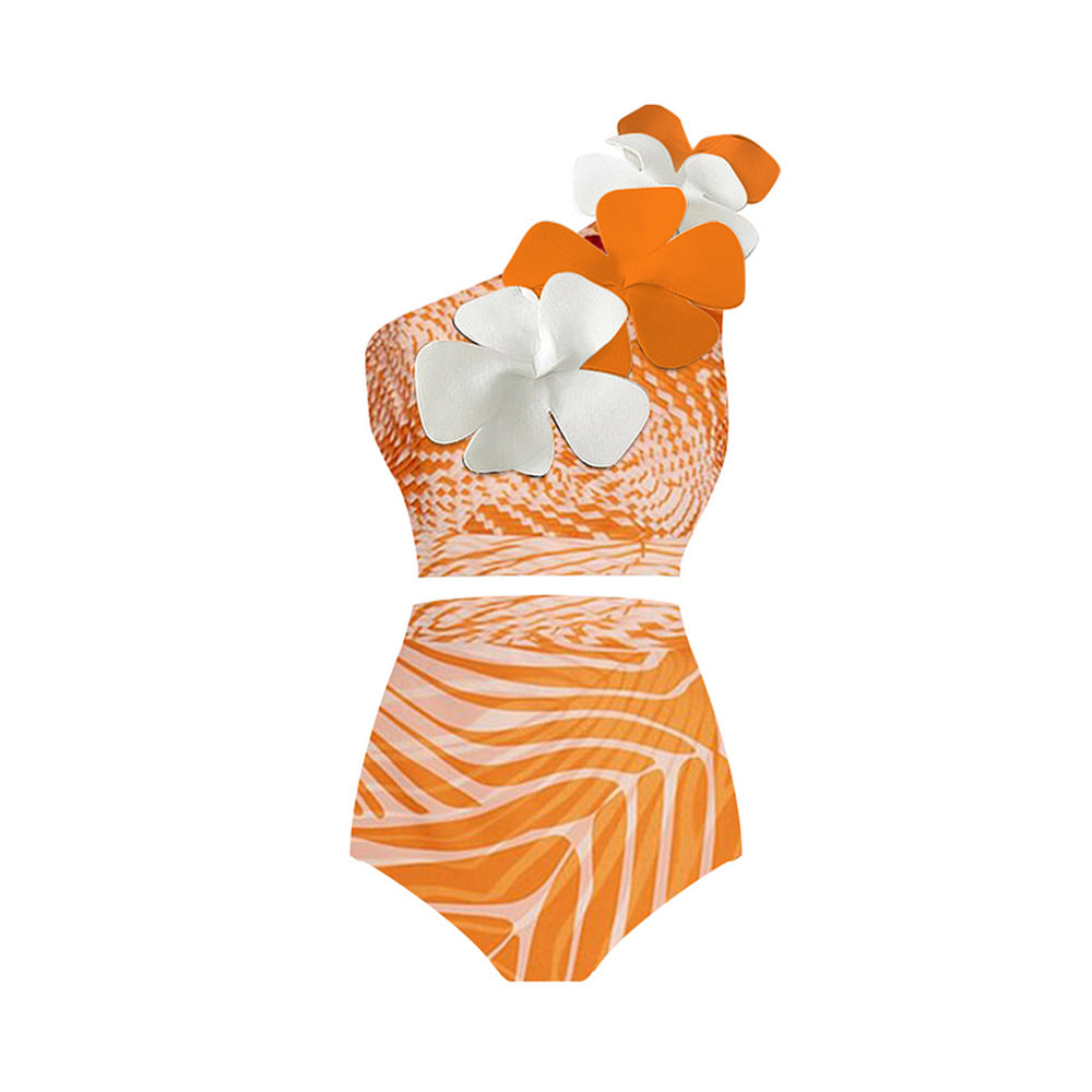 Shoulder Floral One Piece Swimsuit Women Beach Vacation Swimsuit Bikini