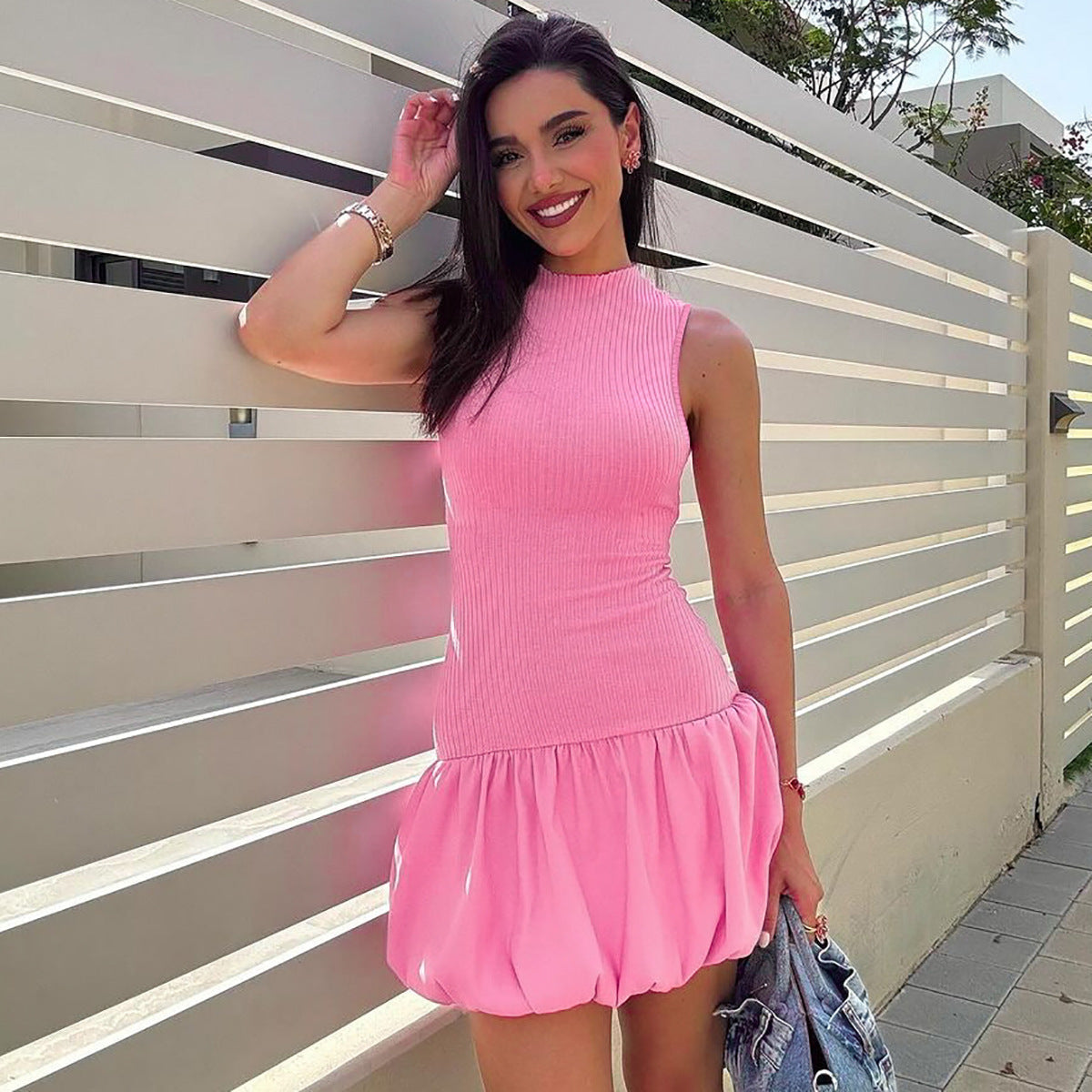 Women Clothing Summer Sexy Back Hollow Out Cutout Out Slim Fitting Patchwork Pleated Dress Women Bella Mia