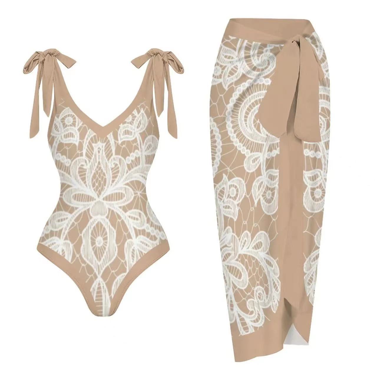 Two Piece Set One Piece Gauze Skirt Swimsuit Multi Color Printing Conservative Sunscreen Swimsuit Bella Mia