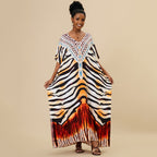 Loose Long Beach Cover Up Rayon Positioning Print Holiday Robe Dress Women Bella Mia