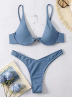 Sexy Bikini Split Gathering Steel Bracket Solid Color Swimsuit Women Bella Mia