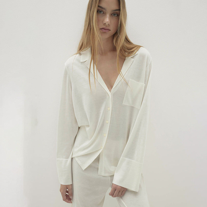 Comfort Knitted Loose Cardigan Long Sleeve Pants Pajamas Women Casual Simple Home Wear Bella Mia
