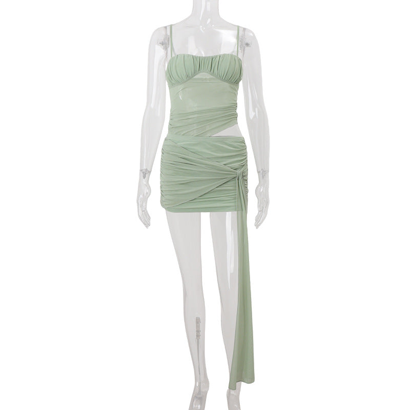 Women Clothing Summer Sexy Pleated Strap Faux Two Piece Suspender Sheath Dress Bella Mia