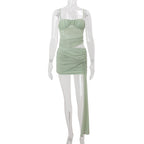 Women Clothing Summer Sexy Pleated Strap Faux Two Piece Suspender Sheath Dress Bella Mia