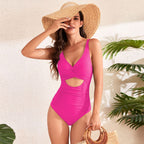 One Piece Swimsuit Solid Color Cross Pack Swimsuit Pleating High Waist Swimsuit Bella Mia