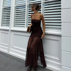 Women Clothing Spring Sexy Tube Top off Neck Mesh Stitching Dress Bella Mia