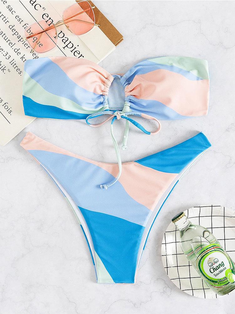Summer Sexy Floral Tube Top Sexy Two Piece Bikini High Waist Beach Swimsuit Swimsuit for Women Bella Mia