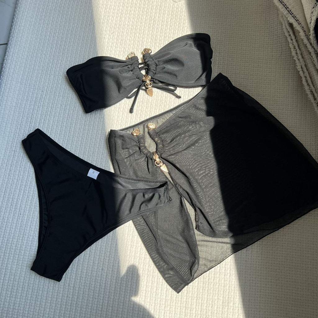Sexy Solid Color Tube Top Three Piece Mesh Swimwear Swimsuit Bikini Bikini Bella Mia