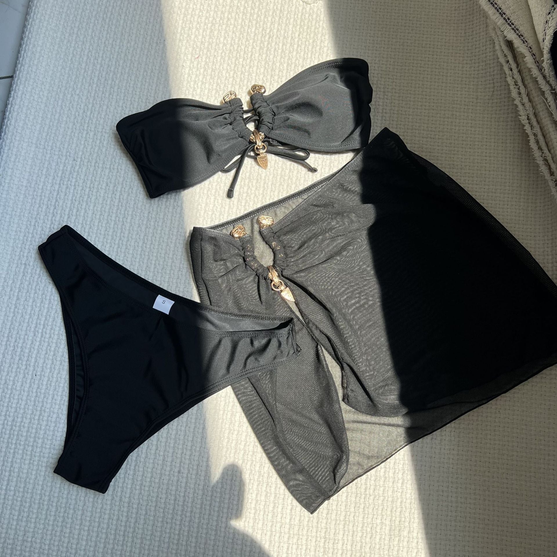 Sexy Solid Color Tube Top Three Piece Mesh Swimwear Swimsuit Bikini Bikini Bella Mia