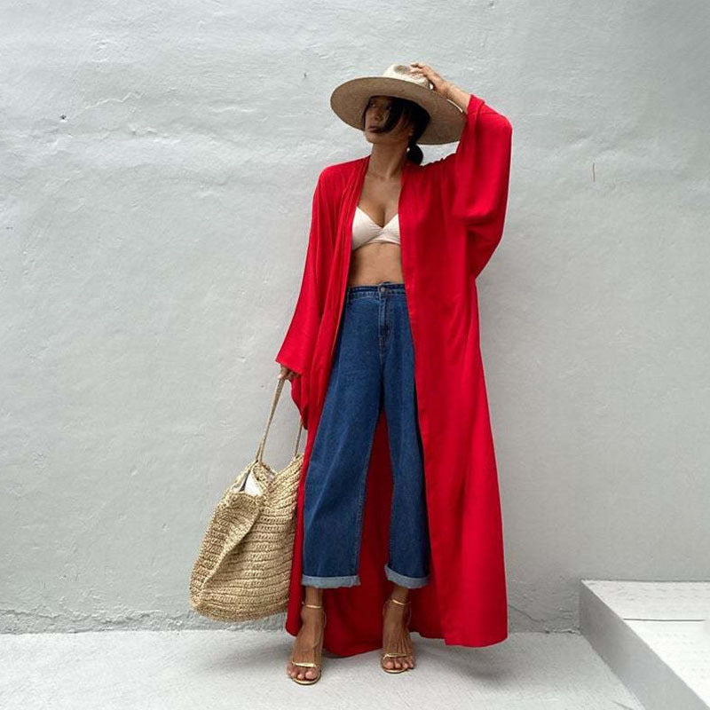 Rayon Cardigan with Belt Beach Cover up Sexy Cardigan Long Sleeve Vacation Beach Cover Up Bella Mia