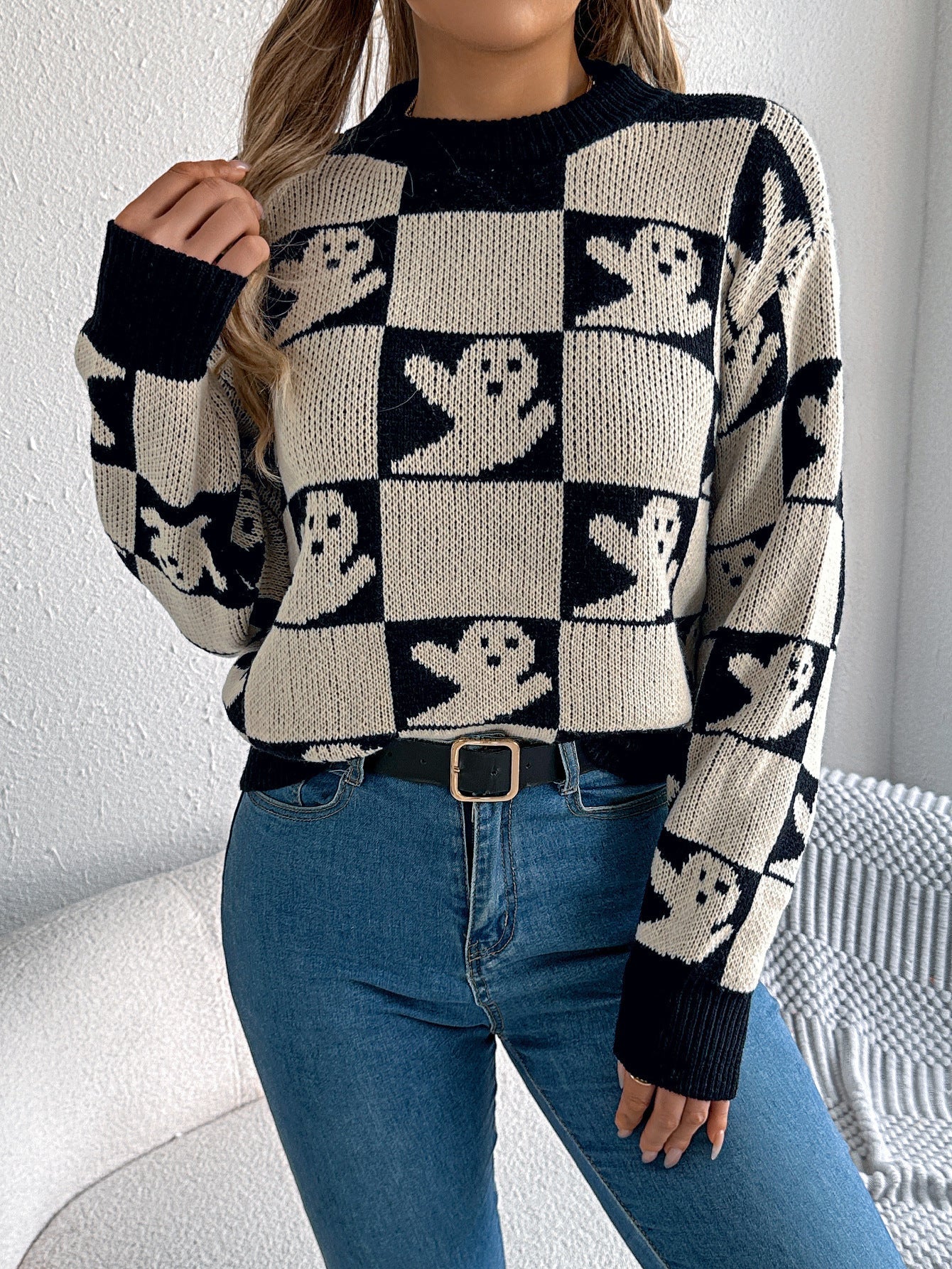 Autumn Winter Halloween Plaid Lantern Long Sleeve Pullover Women Clothing Bella Mia