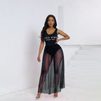 Summer Sexy Jumpsuit Beach Dress Two Piece Suit Handmade Beaded Transparent Mesh Skirt Set Bella Mia