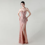 Boning Corset Waist Tight Heavy Industry Beads Heart Shaped Collar Sequined Evening Dress Luxury Cocktail Evening Dress Bella Mia
