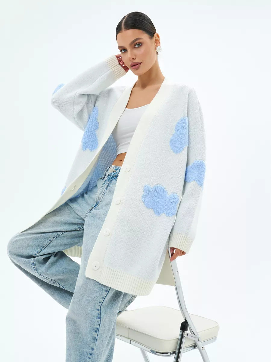 Women Turtleneck Cloud Cute Sweater Cardigan Knit Casual Daily Autumn Winter Women Coat Top Bella Mia