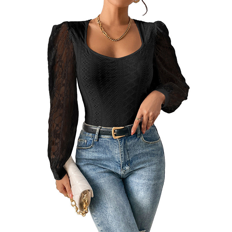 Sexy Tight Jumpsuit Women Spring Sexy Jumpsuit Lace Mesh Sleeves Integrated Cloth Bella Mia