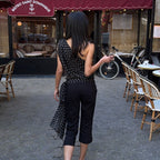 Women Clothing Summer Sexy Diagonal Collar Polka Dot Chiffon See through Irregular Asymmetric Top Women Bella Mia