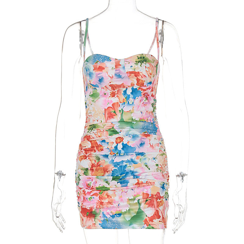 Summer Printed Sexy off the Shoulder Hip Spaghetti Straps Dress Women Clothing Bella Mia
