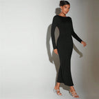 Sexy Socialite Dress Autumn Winter round Neck Bare Back Design Mid Length Dress Bella Mia