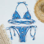 Lace up Split Swimsuit Women Sexy Backless Ribbon Stitching Lace Bikini Bella Mia