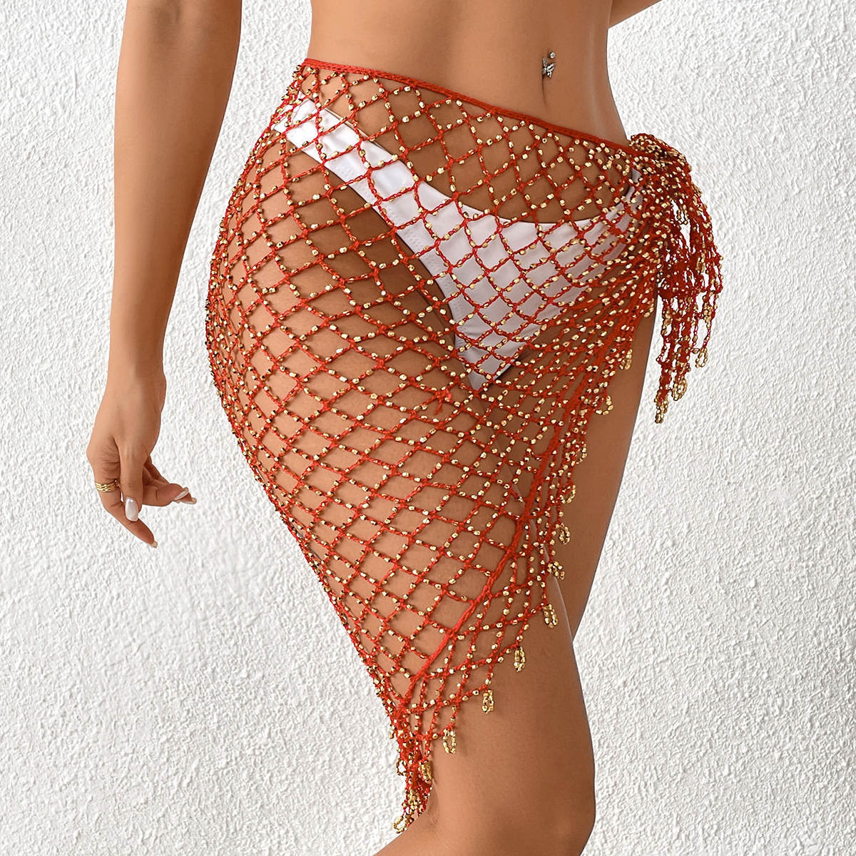 Arrival Hand Crocheting Beads Shawl Bikini Cover up Sexy Triangular Binder Shawl Voile Beach Cover up Bella Mia